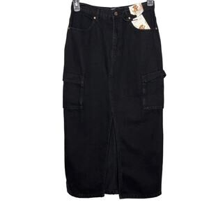 Sincerely Jules NEW Black Denim Cargo Jean Skirt Size 9 / 28 Front Slit